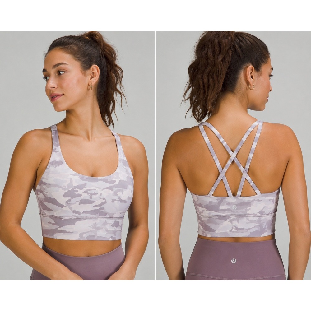 Lululemon Energy Bra Longline Ribbed Heritage 365 Camo Dusty Violet Multi SZ 10